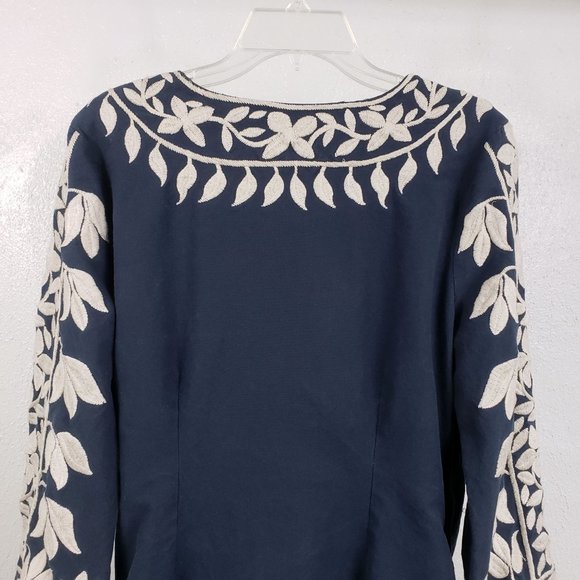 Lucky Brand Women's Blue Floral Embroidered Hook Lined Top Tunic Coat Jacket - Picture 8 of 12